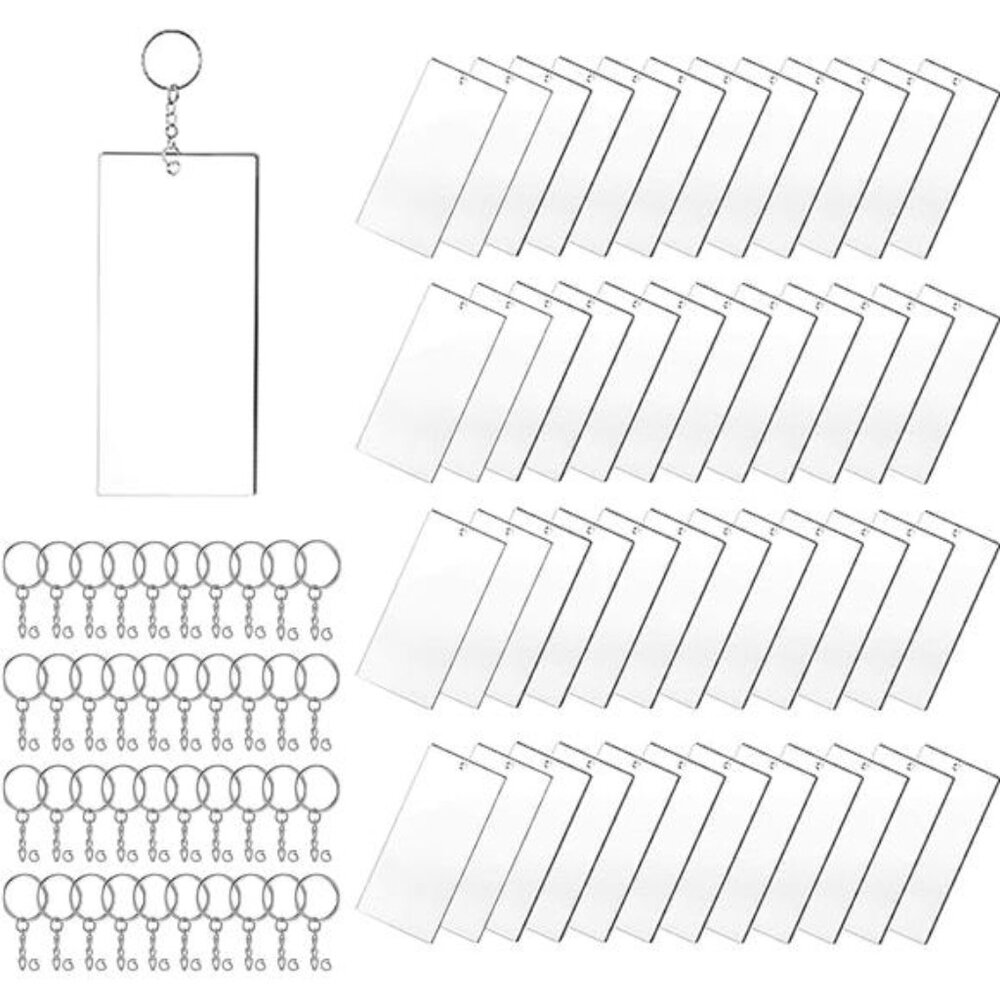 48 Sets of Acrylic Keychain Blanks Including Rectangle Clear Acrylic Ornament